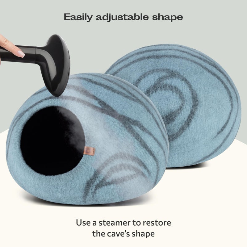 MEOWFIA Cat Cave â€“ Premium Felt Cat Bed for Indoor Cats, Handmade 100% Merino Wool (Aquamarine, Large) - Image 5